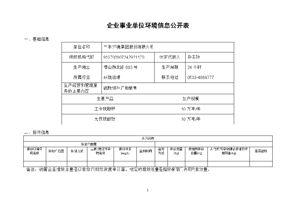 企业事业单位环境信息公开表